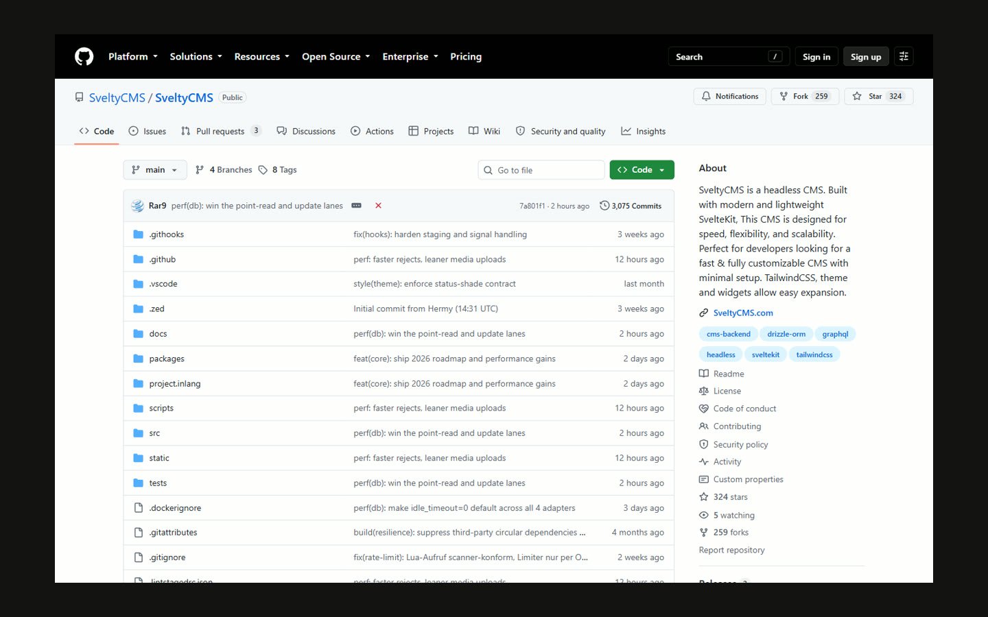 SveltyCMS interface